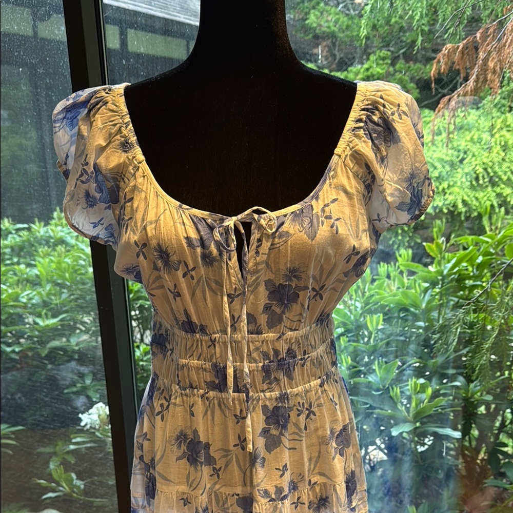 Floral Puff Sleeve Dress with Tie Front